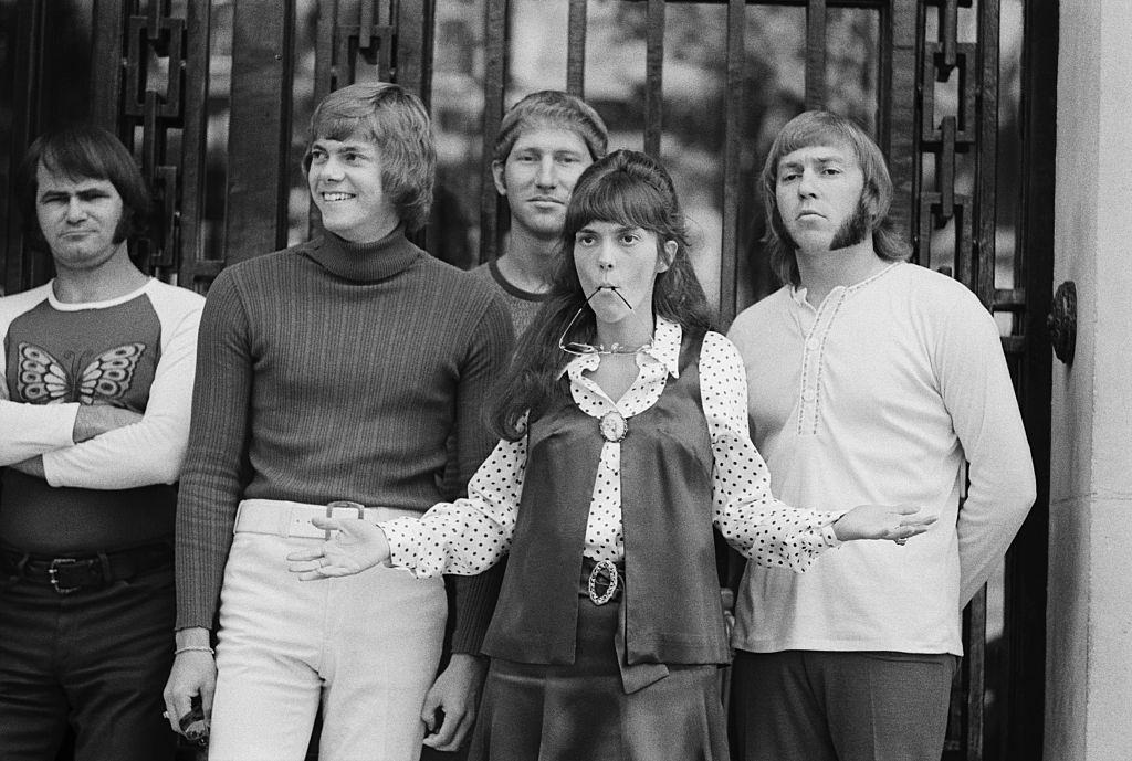 Karen Carpenter and Richard Carpenter with their band during a European publicity tour, 1971.