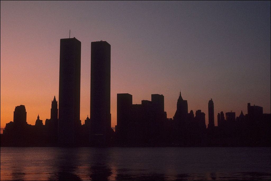 The twin towers of the World Trade Center on the first morning of the power blackout of July 1977