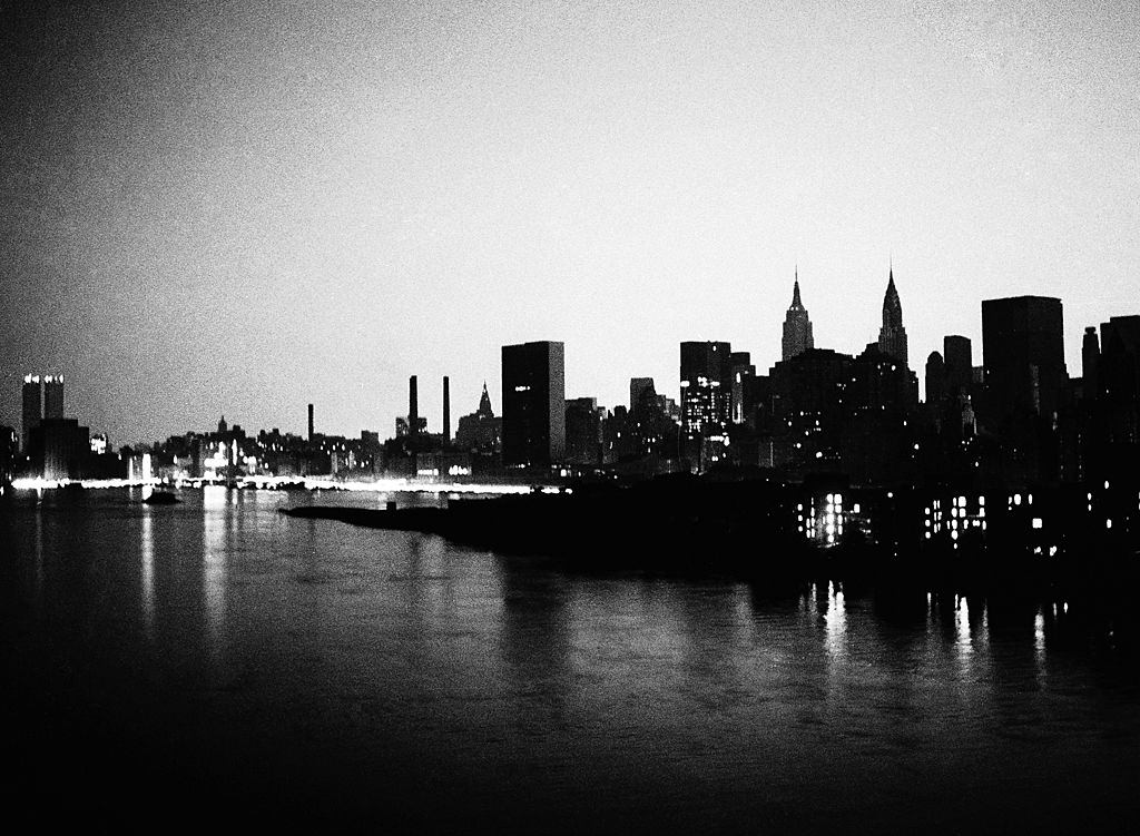 NYC skyline from Queens during the power blackout, July 13, 1977.