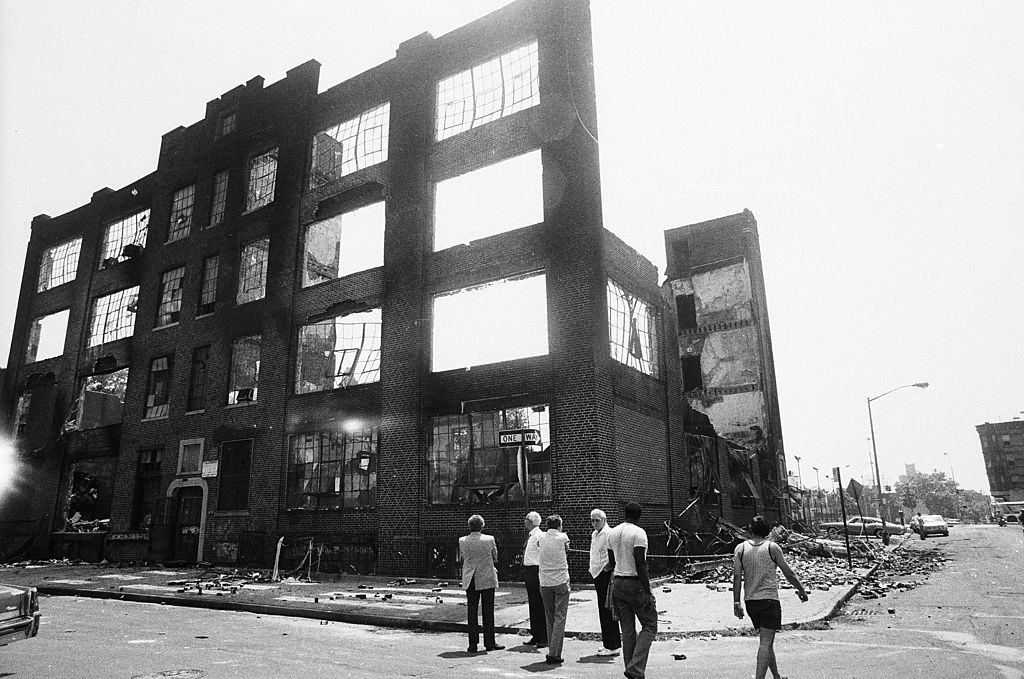 The morning after the blackout brought with it a citywide hangover with too many painful symptoms such as this burned-out Brooklyn factory, New York City, 1977.