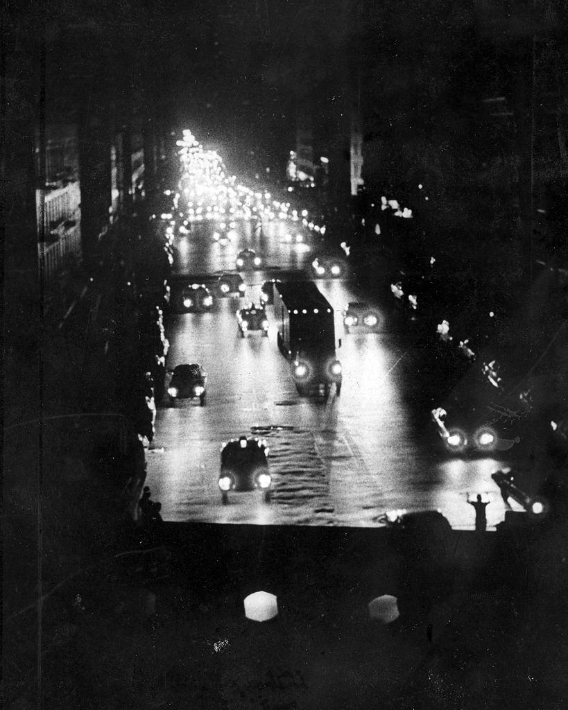 View of 59th St. in New York City during power outage, New York City, July 13, 1977.