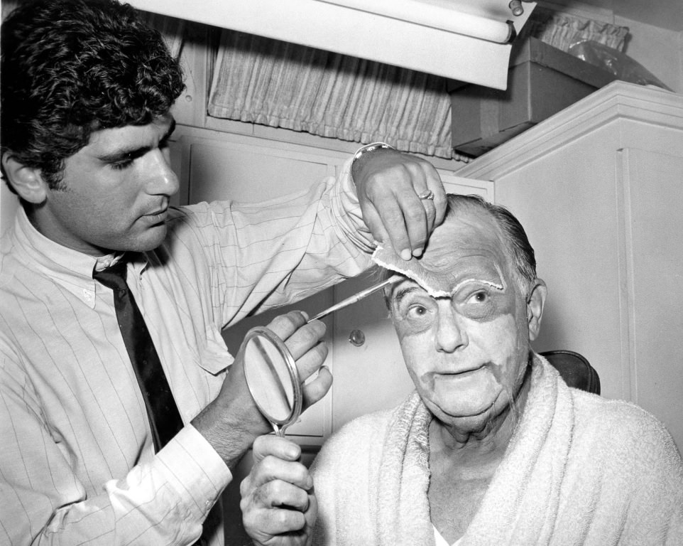 Maurice Evans begins his transformation into Dr. Zaius, Planet of the Apes, 1968.