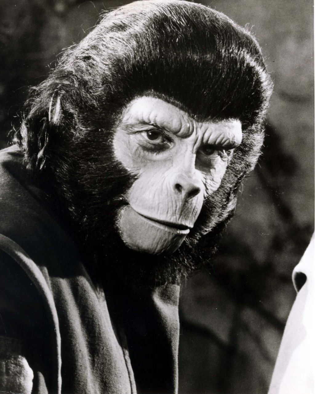 Roddy Mcdowall in character as Cornelius, Planet of the Apes, 1968.