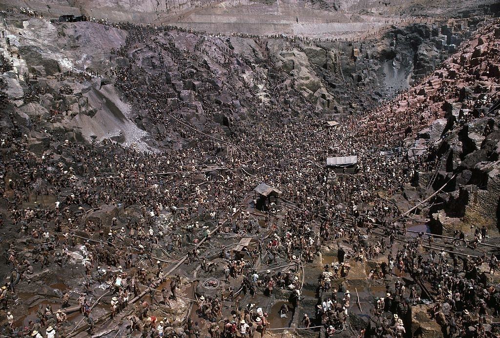An overview of the gold mine July 15, 1985 shows up to 80,000 miners, , working in Serra Pelada, Brazil.