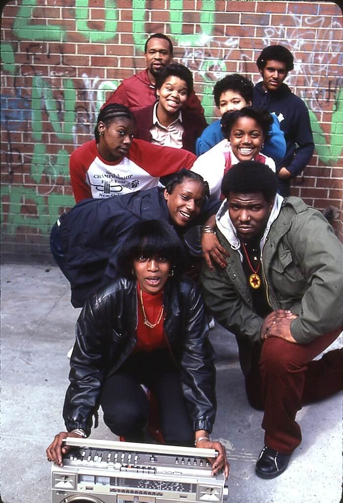 The 'Godfather of Hiphop' Afrika Bambaataa with boombox, 1983