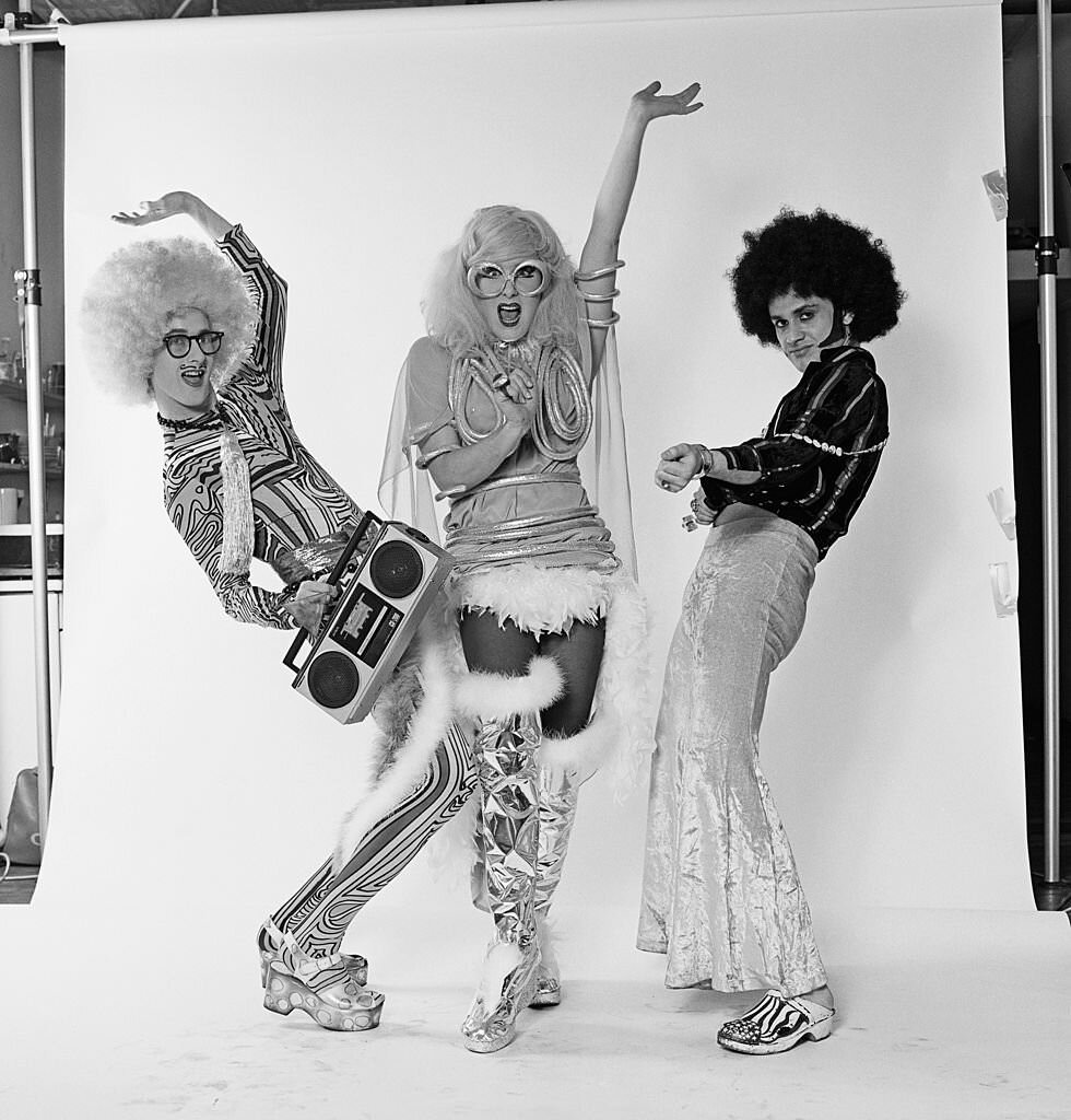 American acid disco band Shazork with boombox, New York City, 1987.