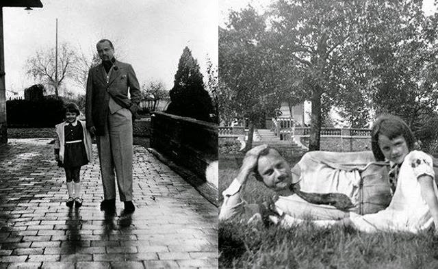 Audrey Hepburn with her father Joseph Victor Anthony Ruston in Linkebeek, Belgium, 1933 (left) and 1934 (right).