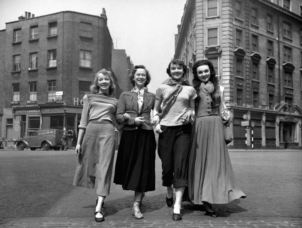 Audrey Hepburn with Aud Johansen, Nina Tarakanova and Marlana, 1949.