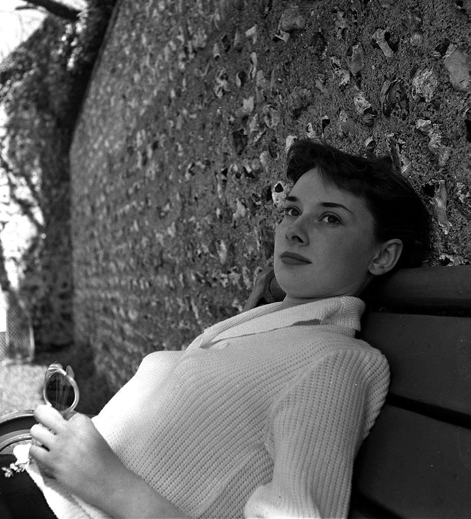 Audrey Hepburn relaxing, 1951.
