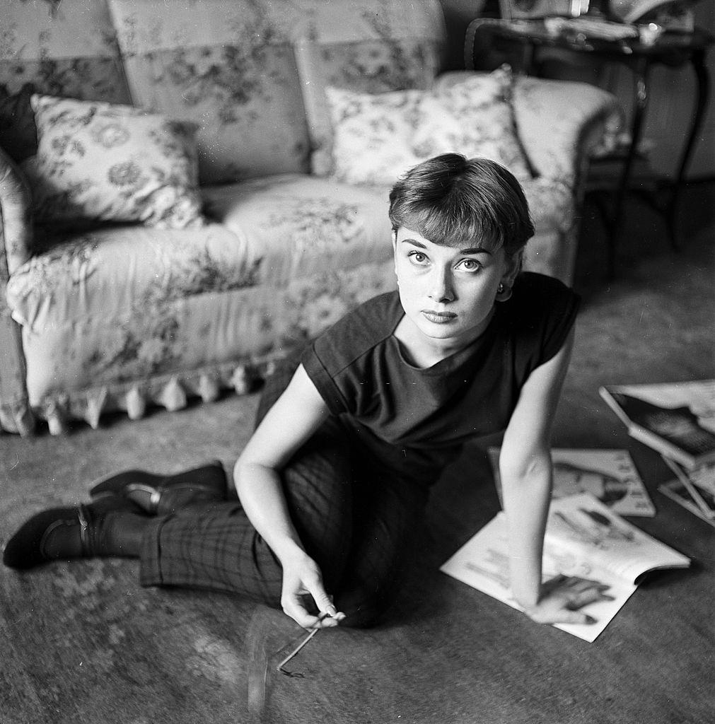 Audrey Hepburn at her home in London, 1951.