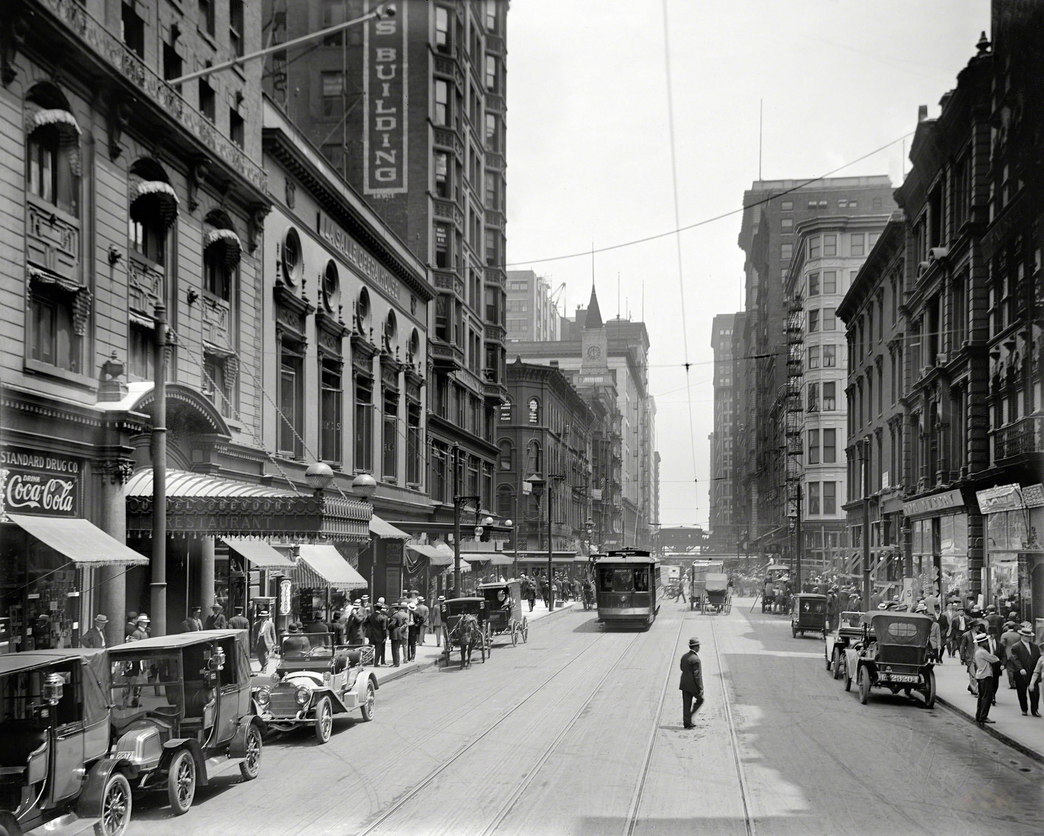Madison Street, Hotel Brevoort & La Salle Opera House, Chicago, 1910