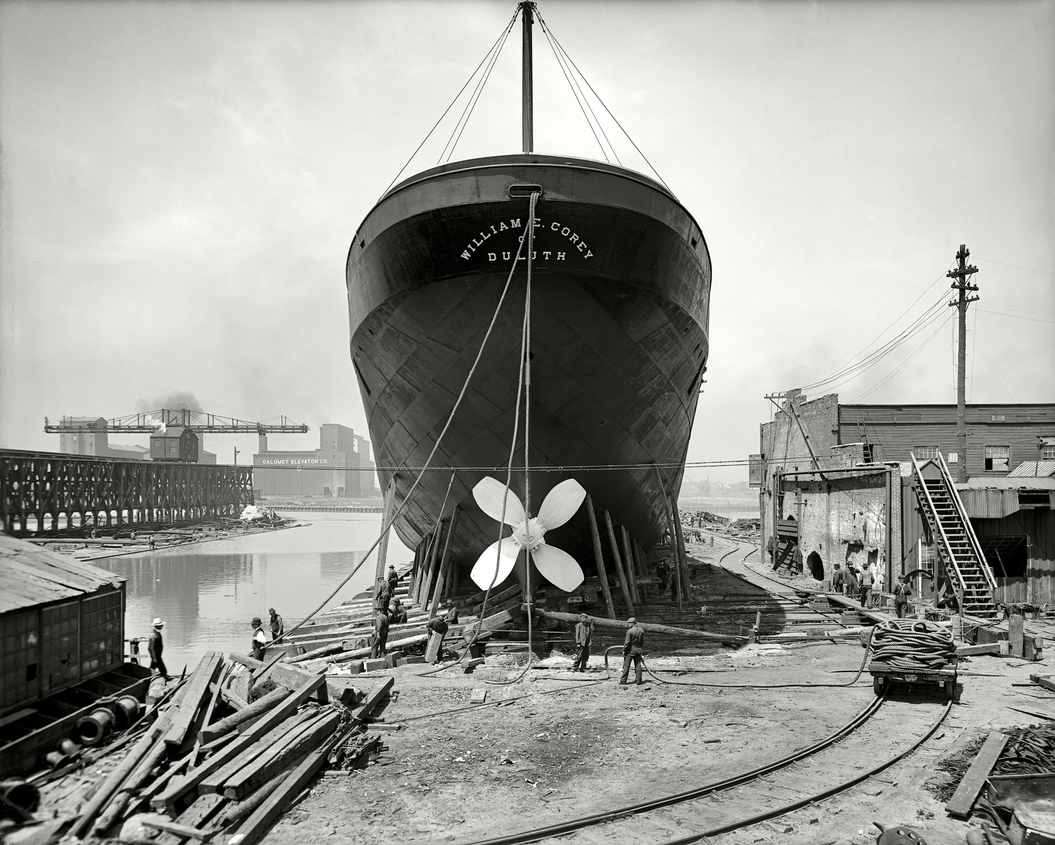 Steamer William E. Corey, stern view on the ways, South Chicago, 1905