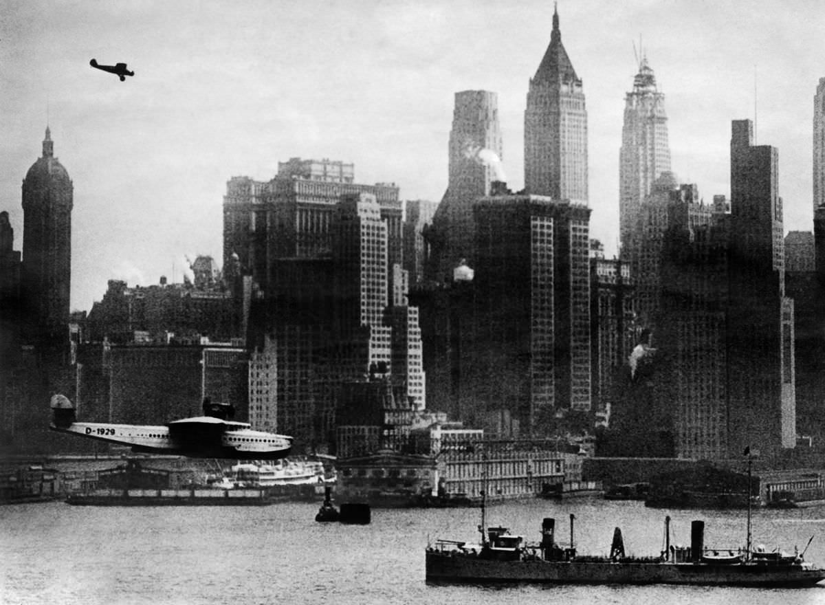 The Dornier Do-X comes in for a landing on the Hudson River,Sept. 1, 1931