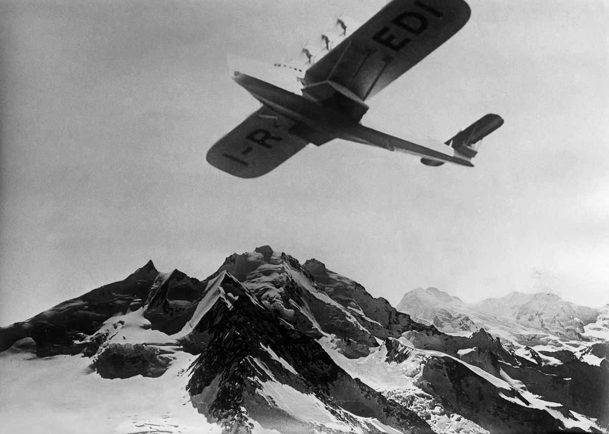 An Italian-owned Dornier Do X2 flies over the Alps,Aug. 28, 1931