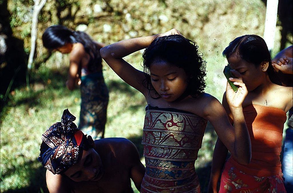 Young Balinese dancers prepearing for the ritual, 1956.