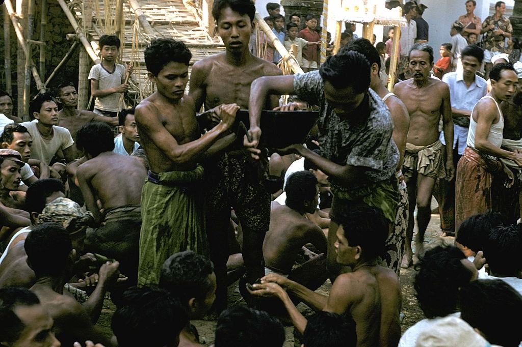 Preparations of a cremation, Bali, 1957.