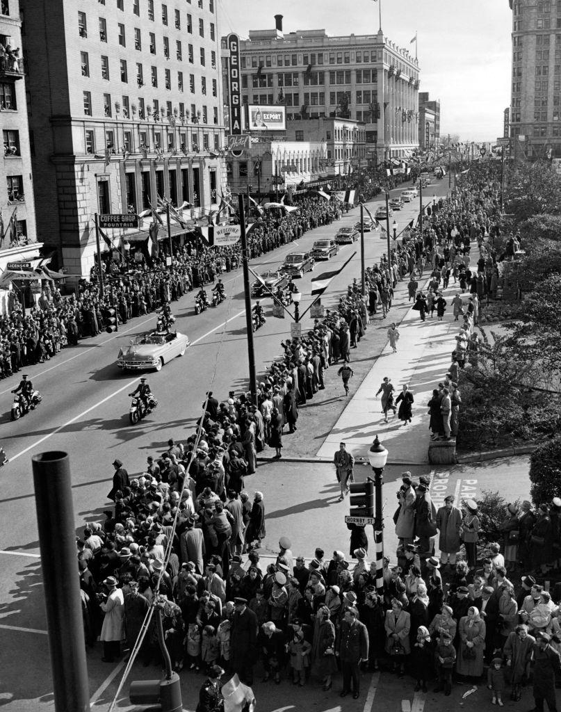 The royal procession of Princess Elizabeth and the Duke of Edinburgh in Vancouver, 1951