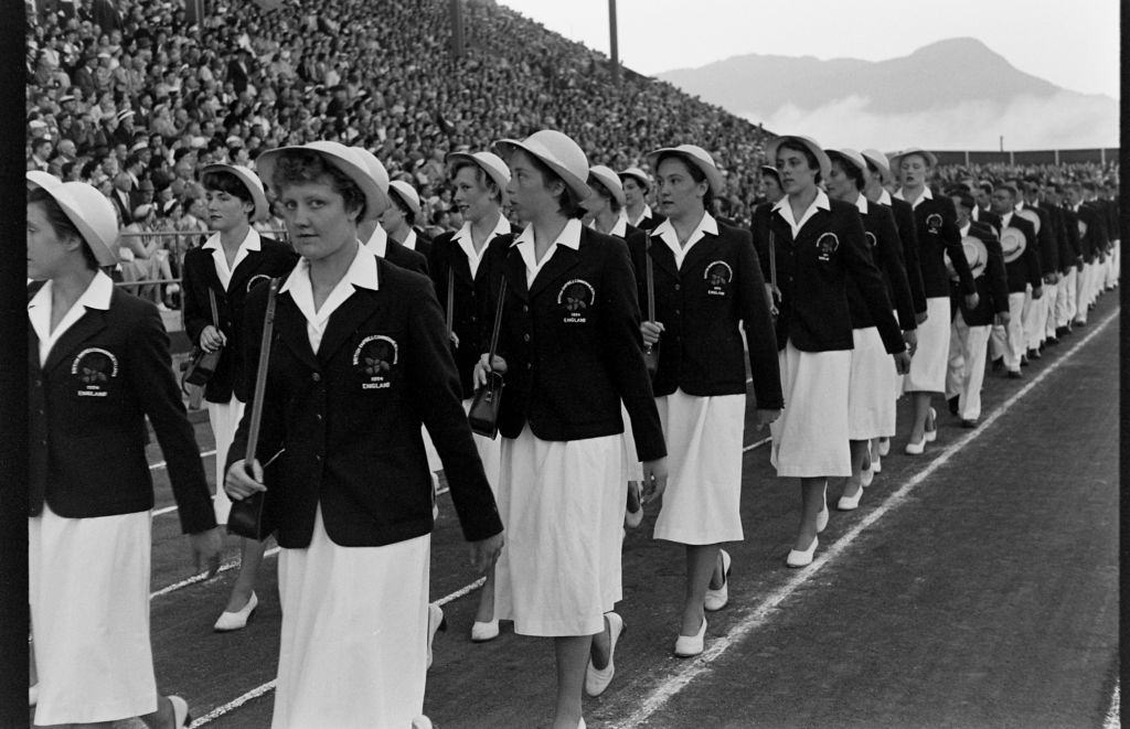 Women walking during the British Empire and Commonwealth Games, Vancouver, 1954.