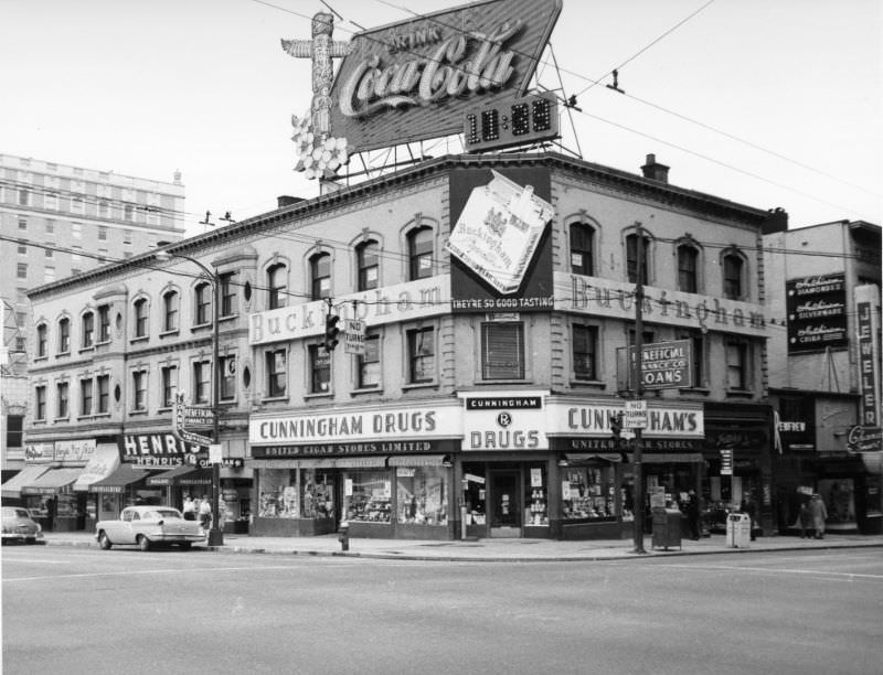 Montreal Trust Building, Granville and Georgia looking north west, 1955