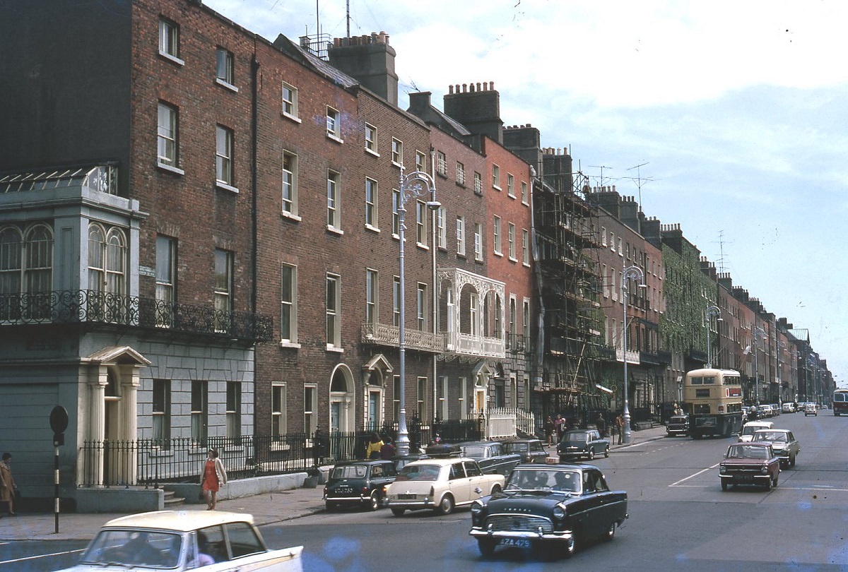 Oscar Wilde lived in the house on left with his mother as a youth, Dublin, Ireland, 1969