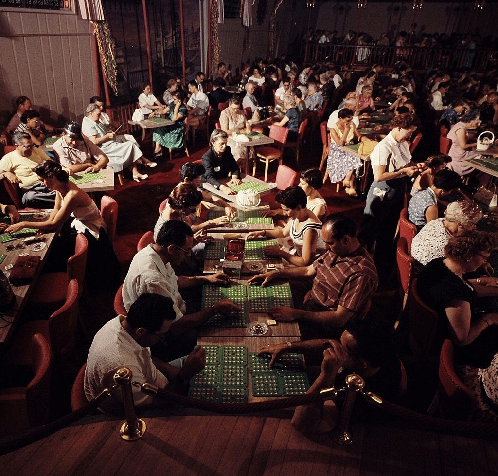 Gambling at a casino, Las Vegas, 1960.