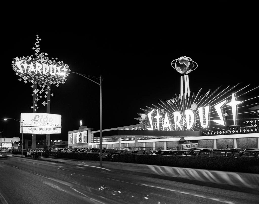 Night view of the Stardust Casino, Las Vegas, 1960.