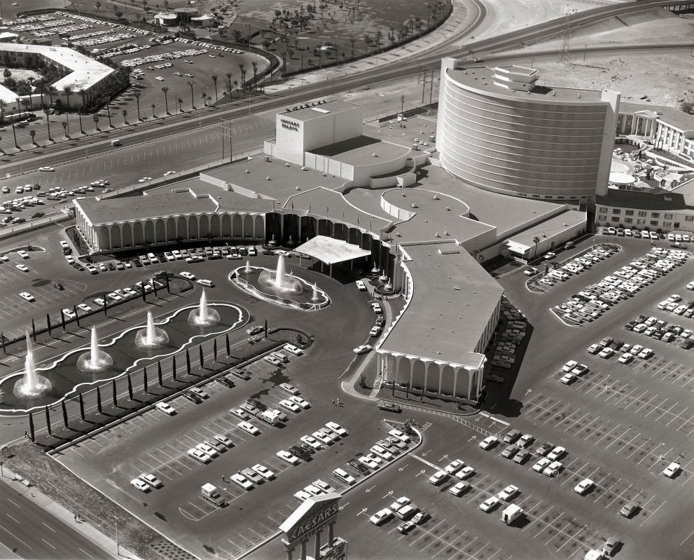 Aerial view of caesar's palace, Las Vegas, 1967