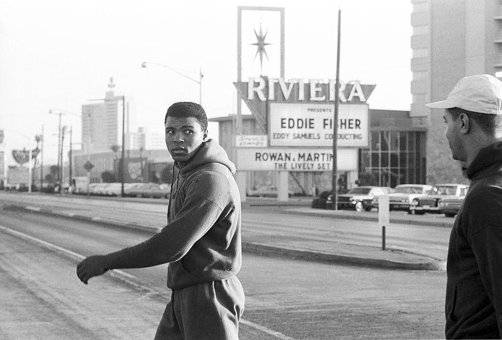Muhammad Ali while training for match vs Floyd Patterson on Las Vegas Strip, 1965.