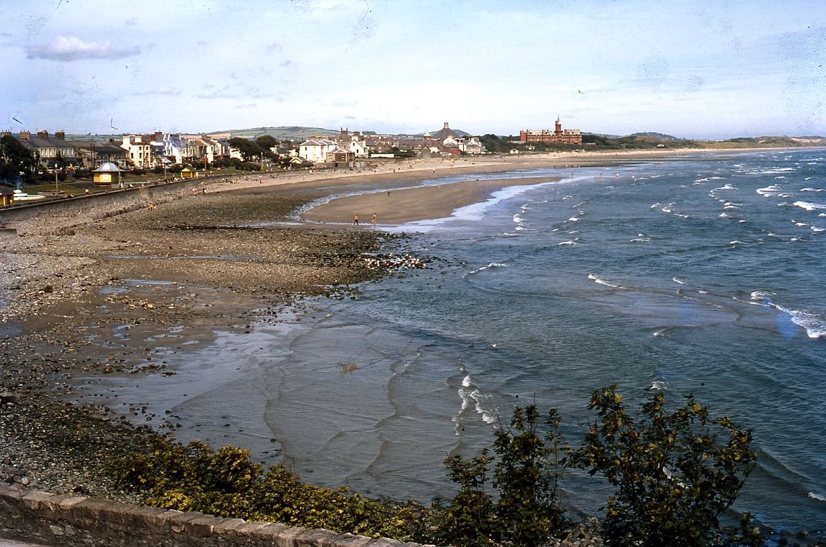 Newcastle (former) Railway Hotel in distance, Northern Ireland, 1969.