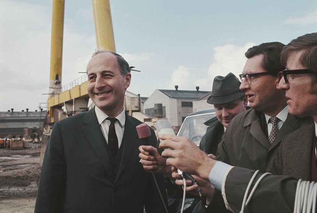 Ulster Unionist politician and former Prime Minister of Northern Ireland, Terence O'Neill talking to journalists, Northern Ireland, 1969.