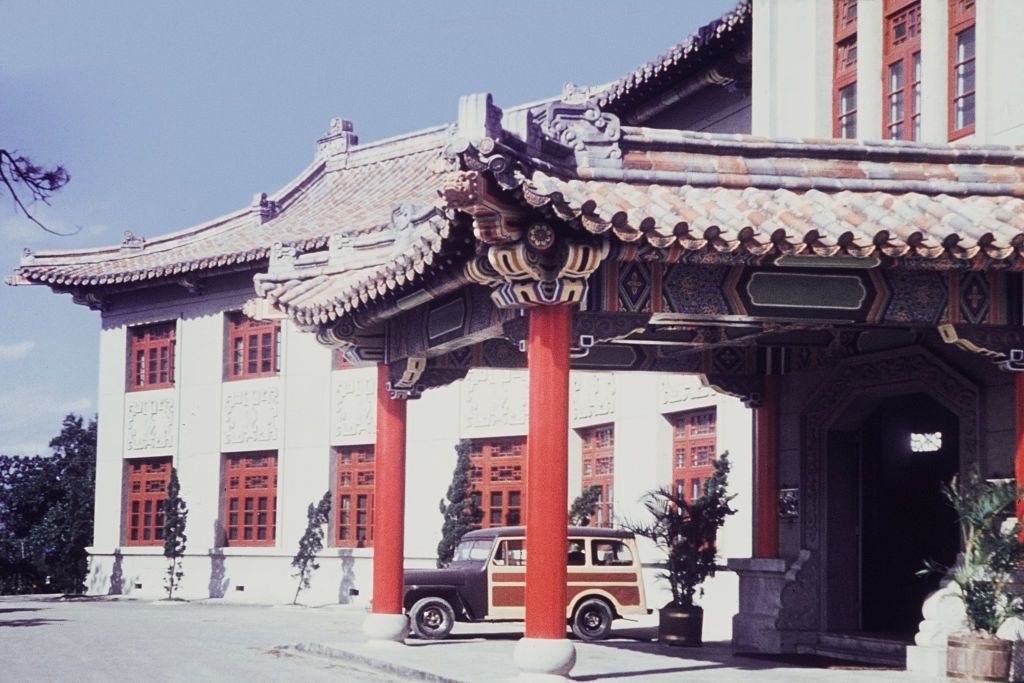 An entrance to the Grand Hotel in Taipei, Taiwan, circa 1965.