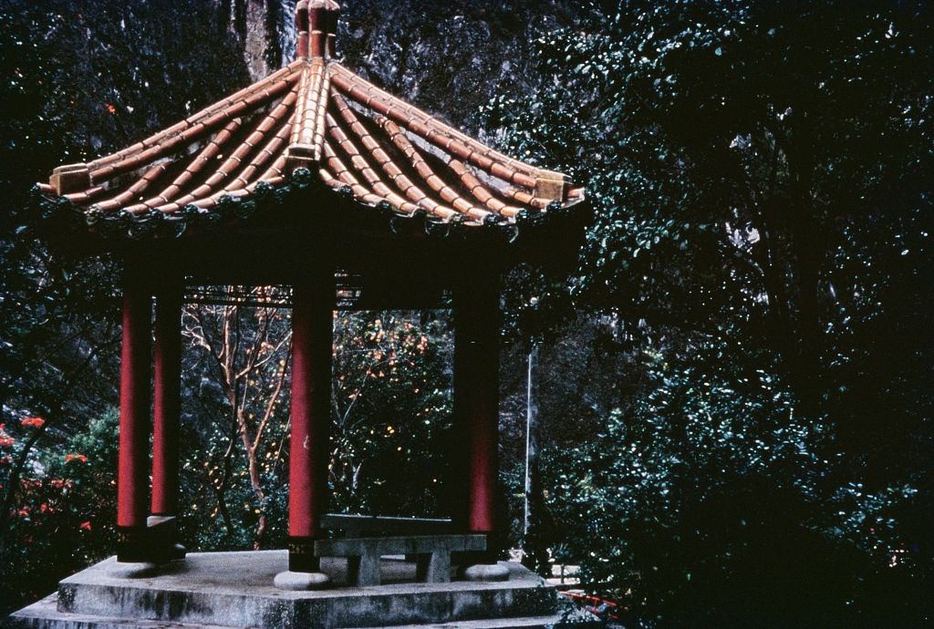A small pavilion near the Changuang Temple in the Taroko Gorge, Taroko National Park, Taiwan, circa 1965.