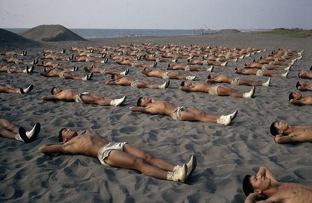 First morning exercise for soldiers from the base of Kaohsiung, Taiwan, 1969.
