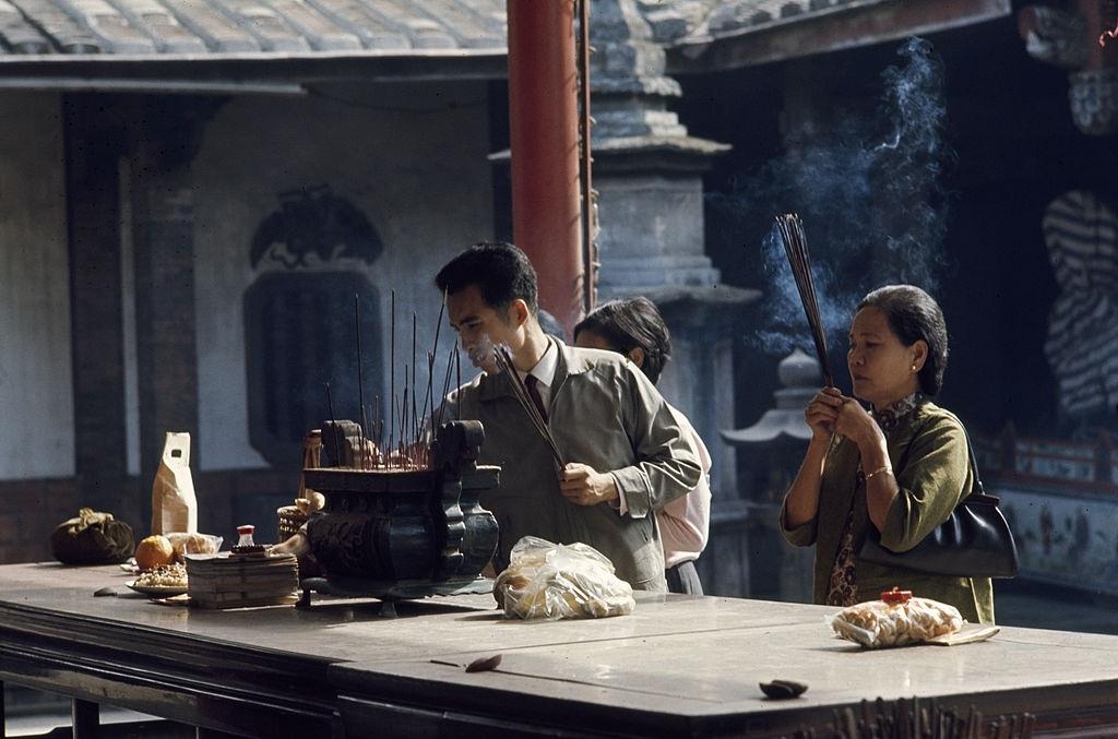 Ritual with incense, Taiwan, February, 1969.