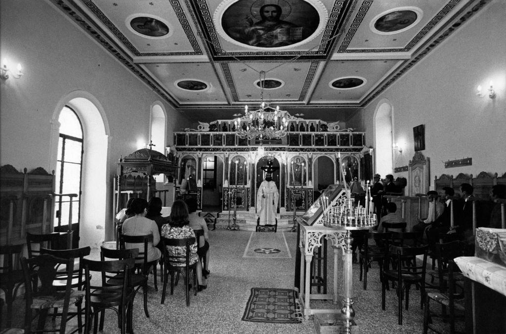The papas Spiro Jaskou celebrating the Mass. Elaiochori, 1970.