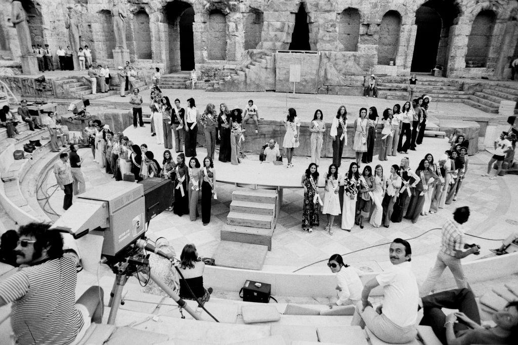 Participants in the Miss Universe competition in an ancient theater in Athens on July 16, 1973, Greece.