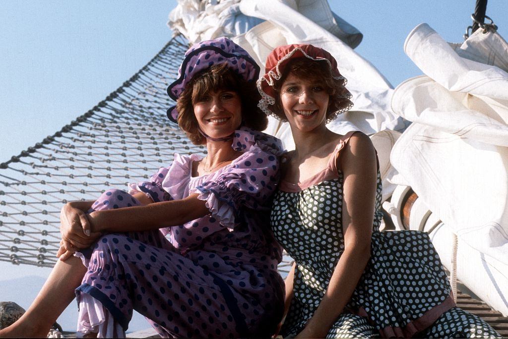 Mary Roos, Maggie Maeon on vacation in Aegean Sea, Greece, 1978.