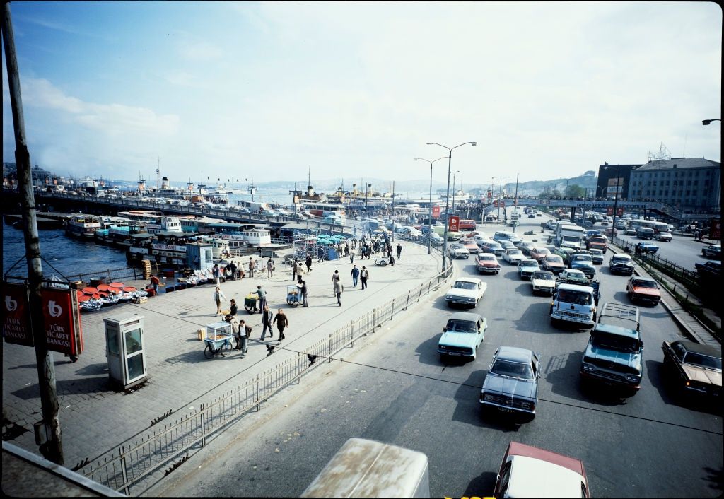 Road traffic at Galata bridge, Istanbul 1976