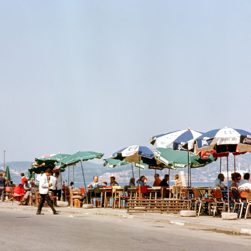 A tea shop at the Bosphorus Strait, Istanbul, 1970s