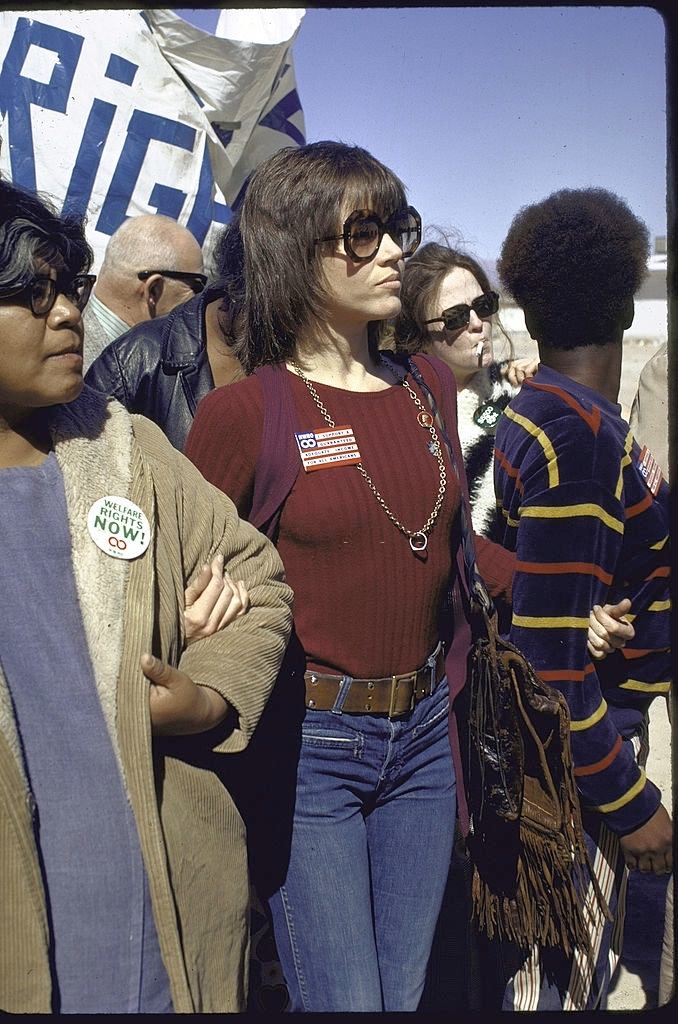 Actress Jane Fonda at a welfare rights march in Las Vegas, 1971.