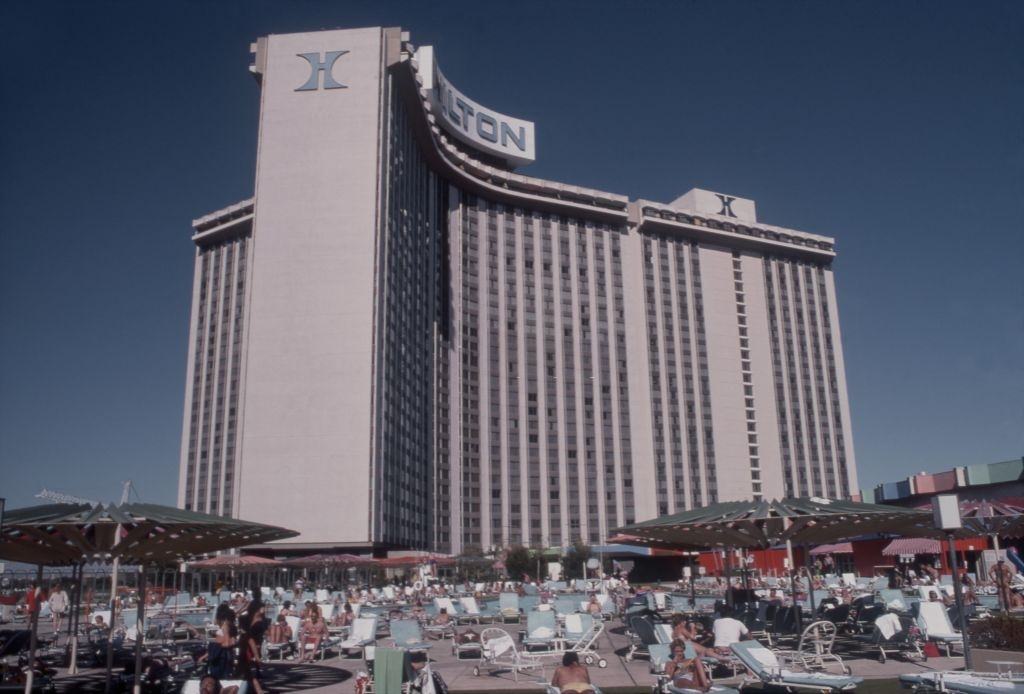 A view of the Las Vegas Hilton Hotel and pool in October 1977 in Las vegas