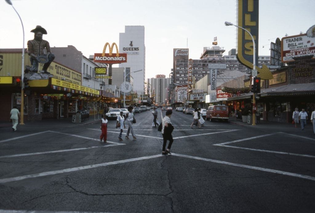 Downtown Las Vegas at the evening, 1977.