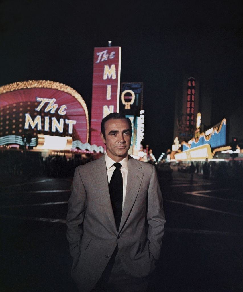 Sean Connery poses as James Bond in a scene from the move 'Diamonds Are Forever' in 1971 in Las Vegas