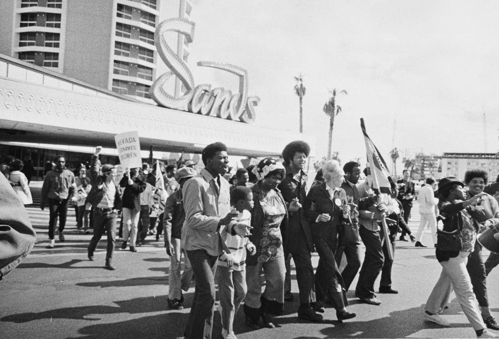 A demonstration outside the Las Vegas Sands casino and resort in Nevada, 1971.