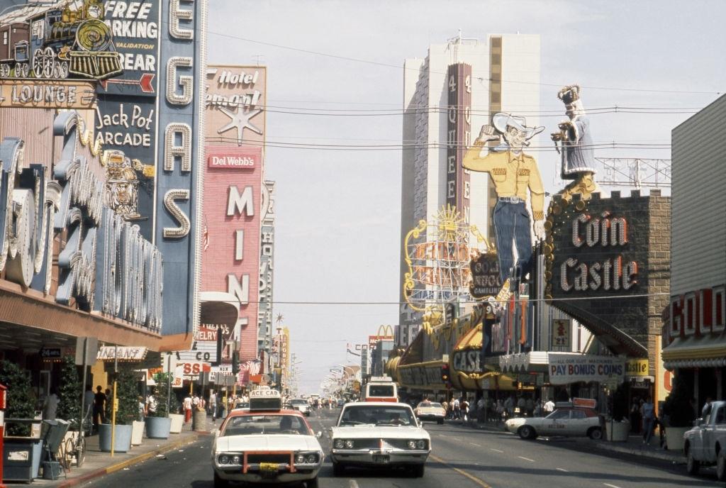 A view of downtown Las Vegas Boulevard and Freemont Street, 1975.