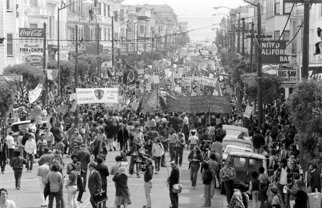 Berkeley Students striking on the street in San Francisco, California, 1972