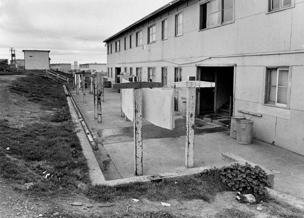 Hunters Point old wartime sheet rock holding. January 20, 1972.