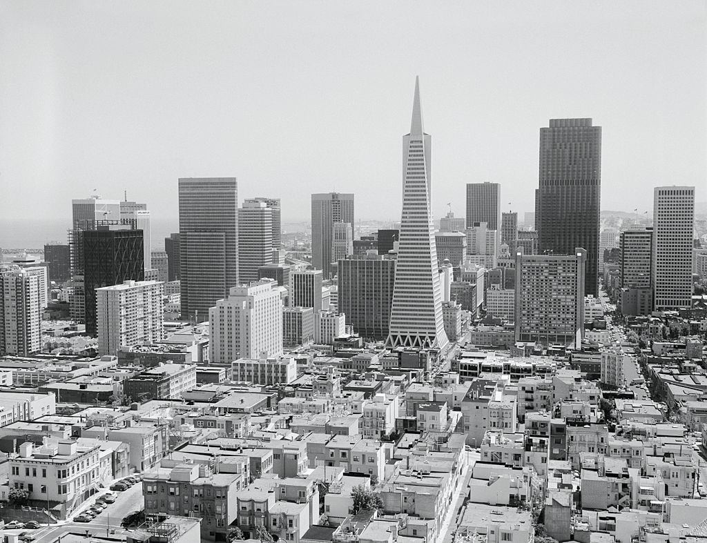 San Francisco skyline, with Trans America Building. 1970