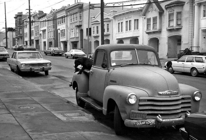 1951 Chevrolet pickup truck, 8th Avenue, Richmond district, San Francisco, 1976