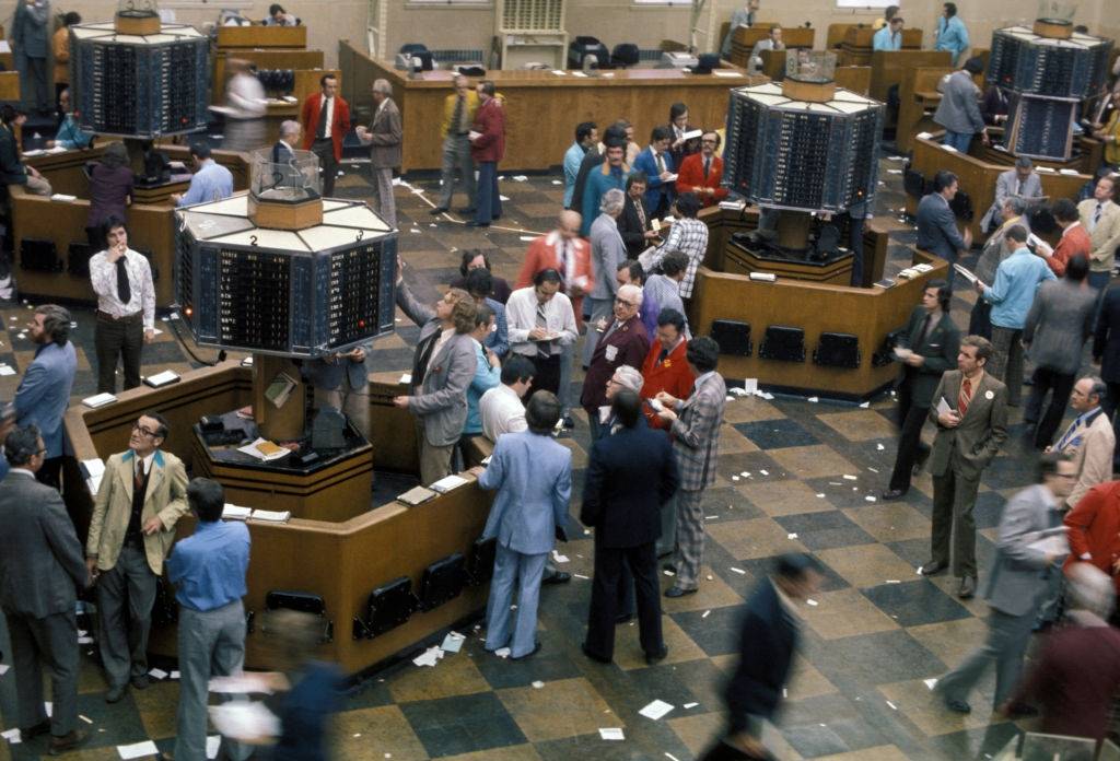 Stock-exchange of the bourse of Toronto, Ontario, in 1975